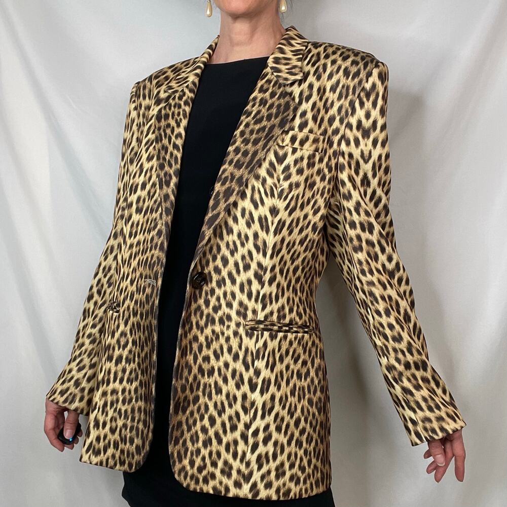 SOLD Cache vintage leopard print blazer jacket Y2K 90s animal cheetah mob wife L - Picture 16 of 16